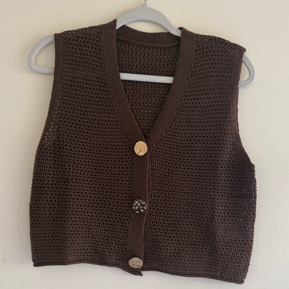 SHEIN Chocolate Knit Button-Up Vest